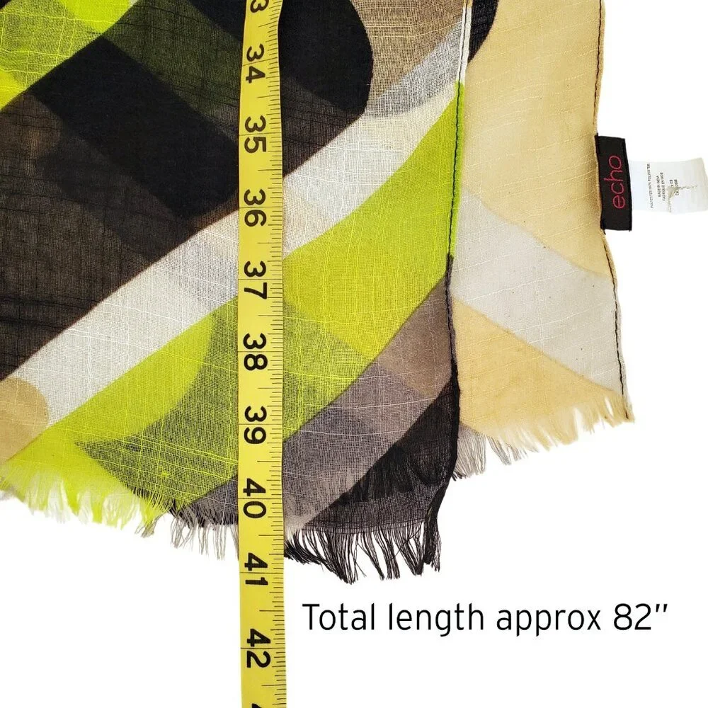 ECHO long scarf lightweight Graphic Art to Wear Raw fringe Ends 84 x 23.75